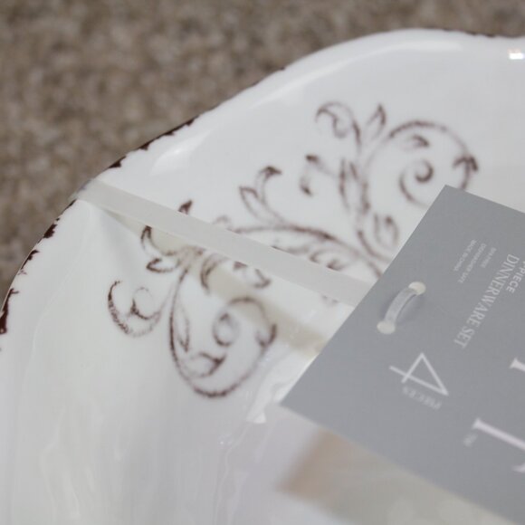 Soho Loft Melamine Bowls Cereal Soup White Brown Rustic Flower Set of 4 NWT - Picture 4 of 6